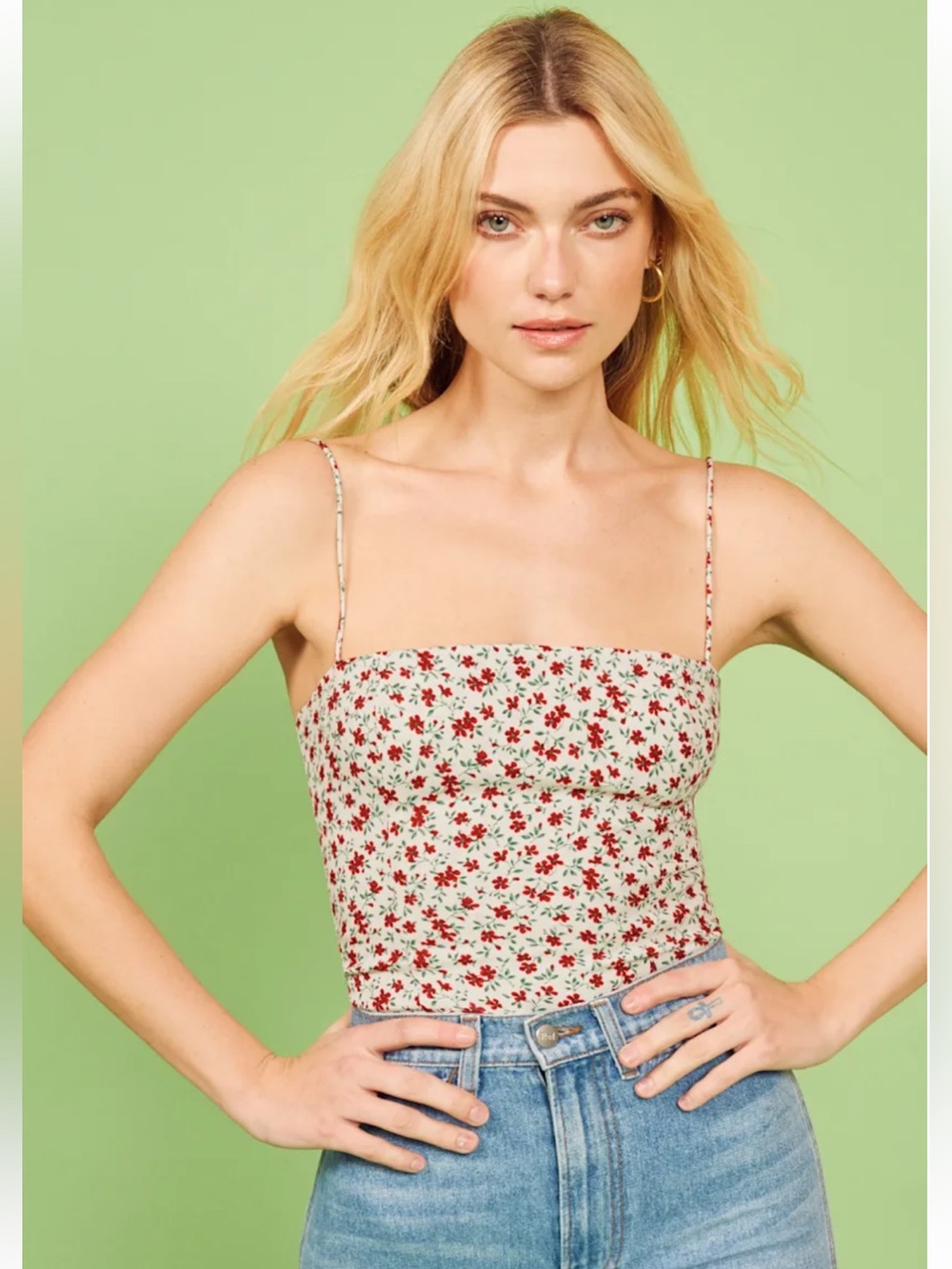 Reformation Floral Alexandria Print Viscose Blend Spaghetti Strap Meyer Top 10